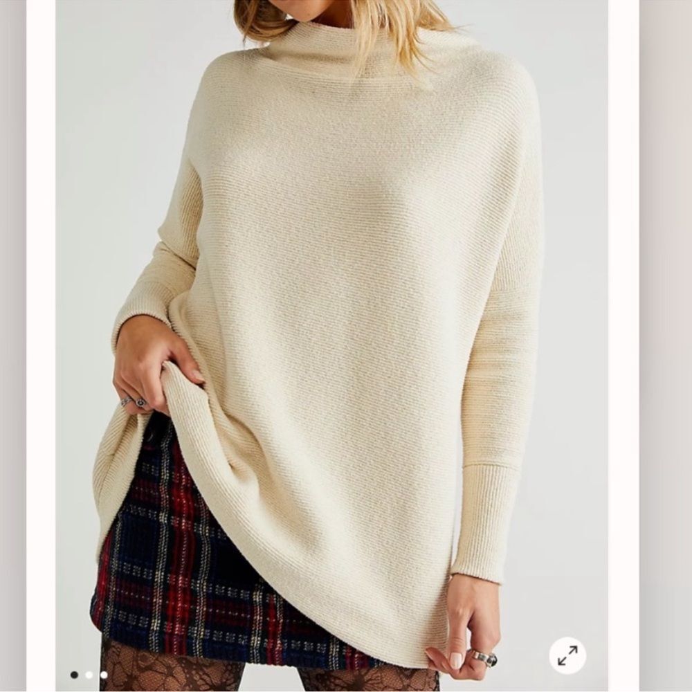 Free People White Cowl Neck Oversized Relaxed Pullover Hoodie Tunic Sweater